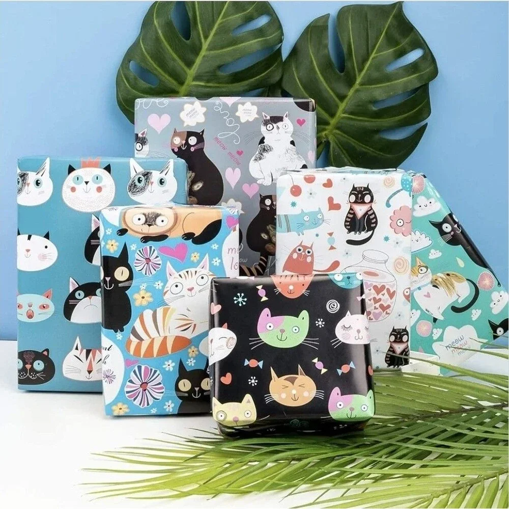 Cat Wrapping Paper Sheet - 2 Pk Large Folded Sheets 10 Sheet Total Birthdays